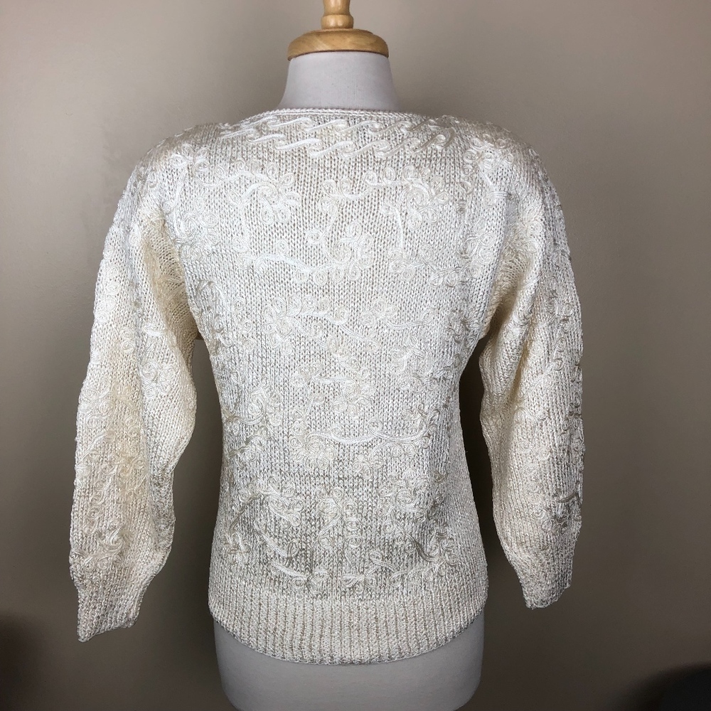 VTG 80s Nannell sweater ivory shldr pads  Sz S - Picture 2 of 8